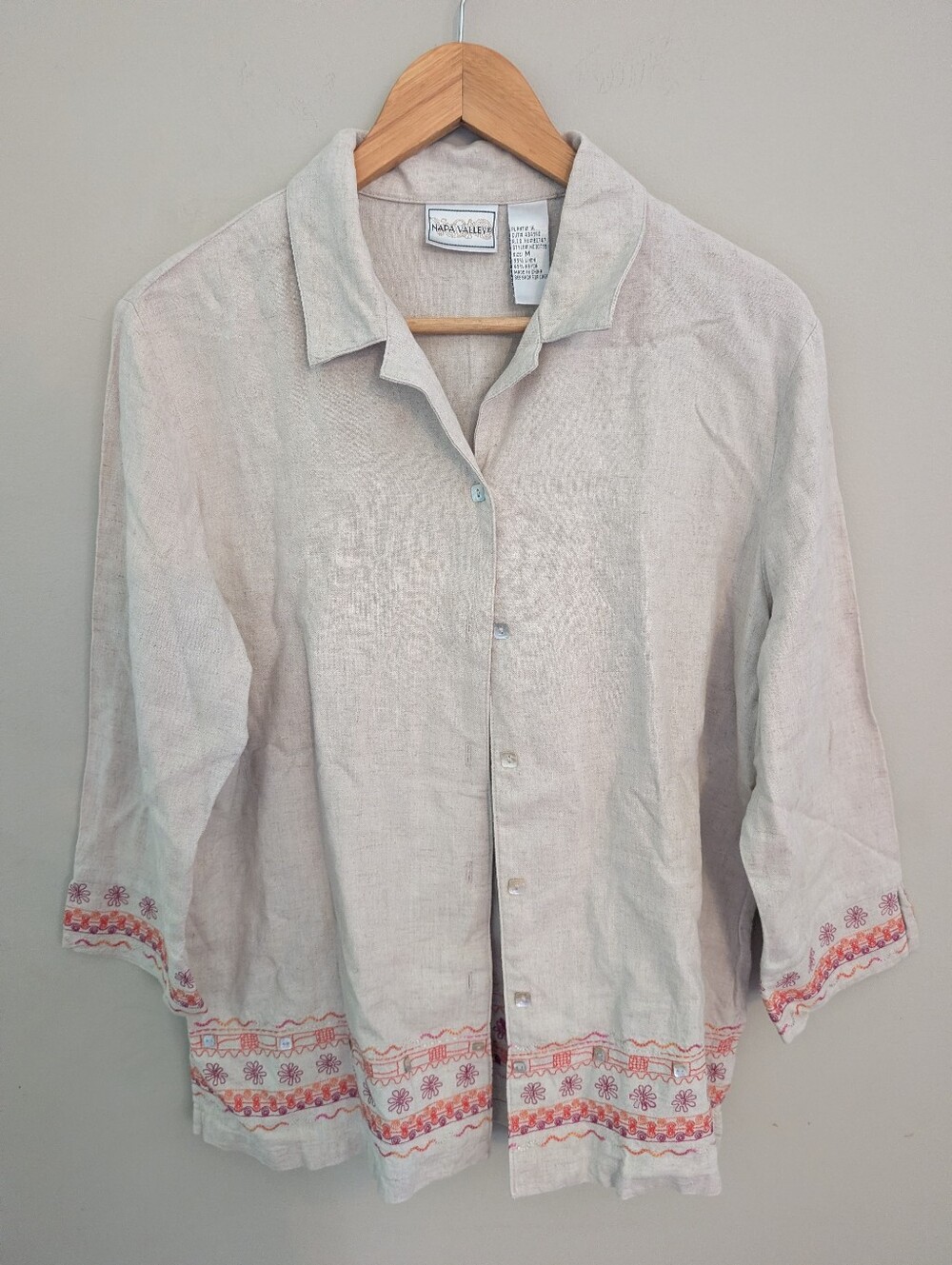 Napa Valley Linen Embroidered Blouse Size M